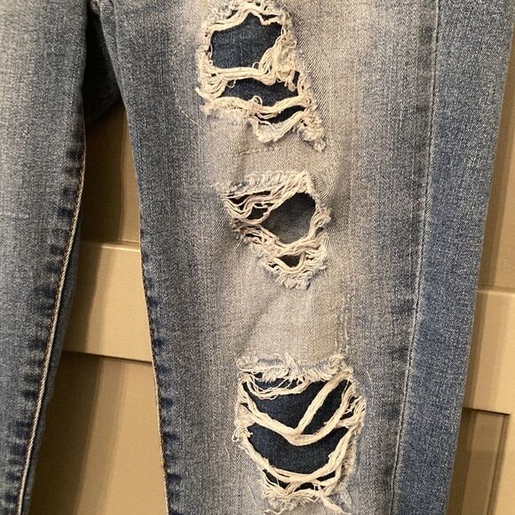 KANCAN Signature Mid-Rise Ankle Skinny Jeans Distressed Destroyed Busted Knee 24 - Picture 7 of 10